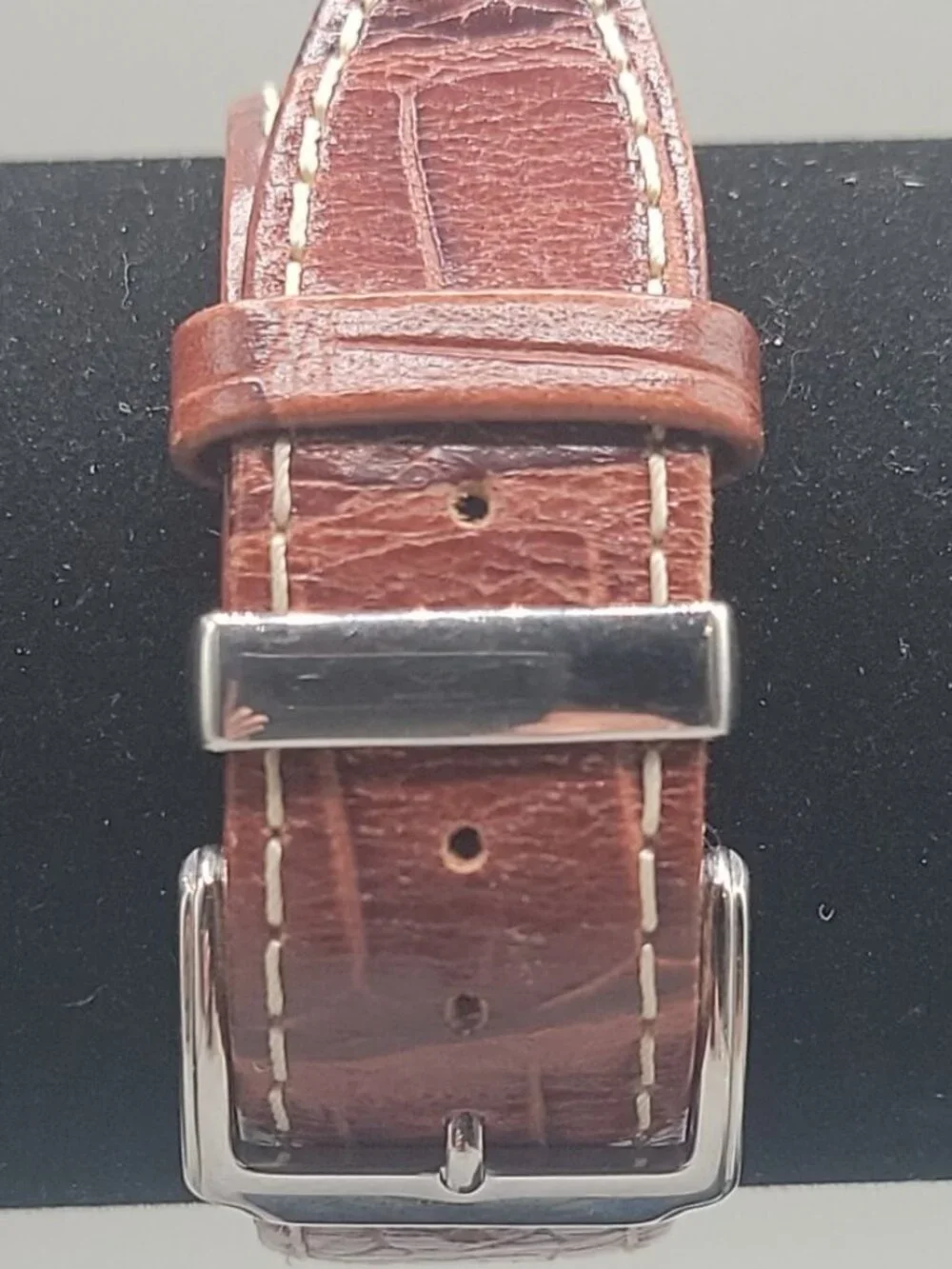 Kenneth Cole Reaction Mens Brown Watch KC1327 Croco Leather Band Date Display